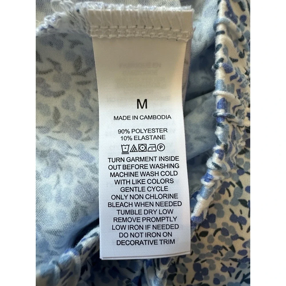 Kate Spade WHITE/BLUE FLORAL‎ Soft Knit Cropped Pajama Set Women's M Spring